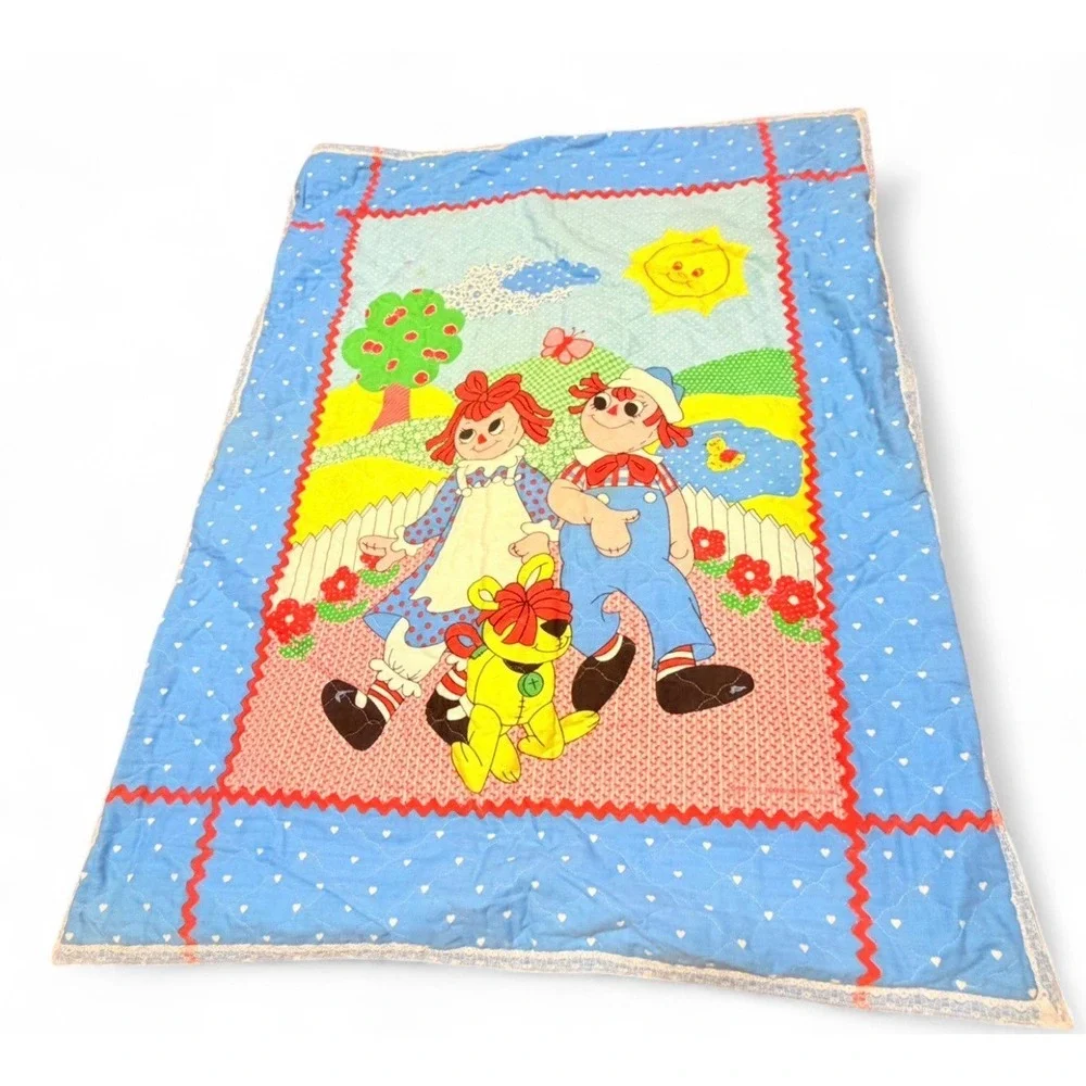 Vintage‎ 1980 Raggedy Ann & Andy Baby Quilt Blanket 1980 Boss Merrill